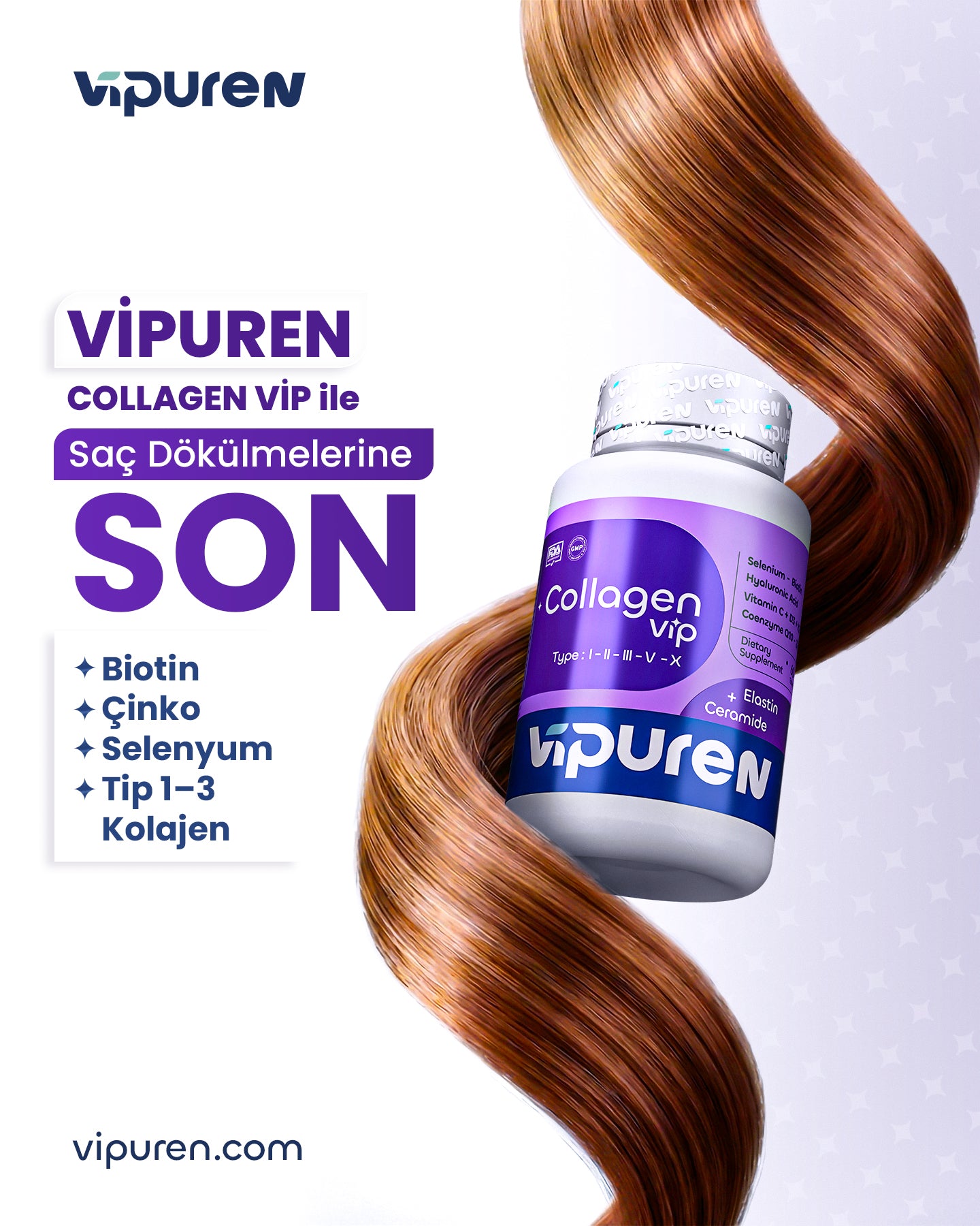 Vipuren - Collagen Vip | %100 Saf 5 Tip Kolajen , Vitamin + Mineral